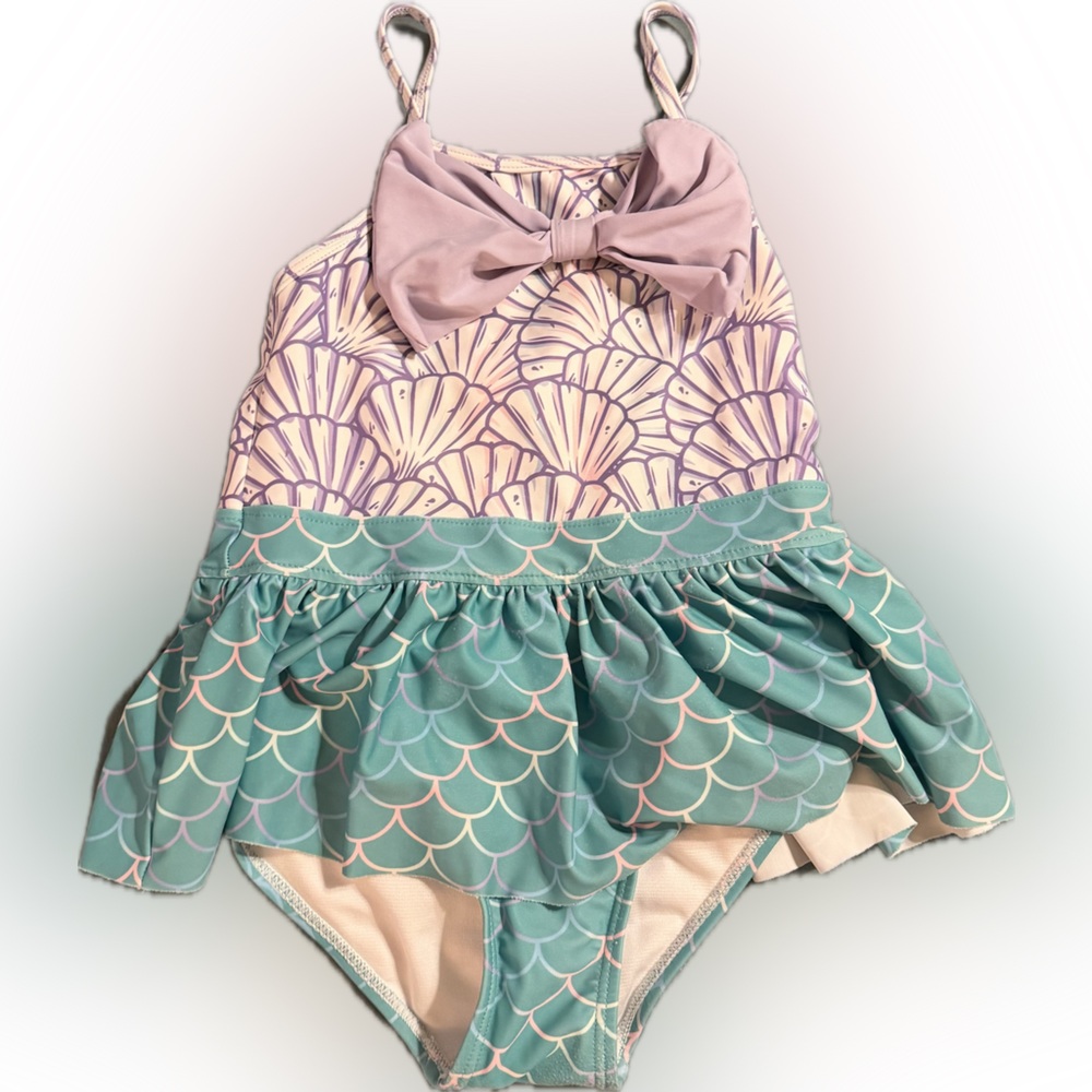 Ruffle butts Girls Mermaid Swimsuit with Bow - Seafoam & Lavender